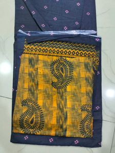 Dark Blue Printed Dress Material