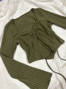 Y2k Ribbed Knit Tie Front Top