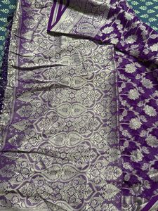Elegant Purple Georgette Saree with Silver Weave