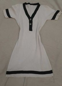 Ribbed Knit Contrast Trim Mini Dress