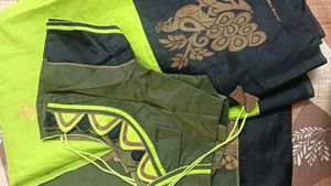 Elegant Green Saree with patch work blouse