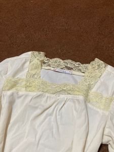 Cream Lace Trim Long Sleeve Top