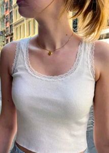 White Ribbed Lace Trim Crop Top | Trendy Aesthetic