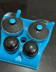 Retro Blue Salt & Pepper Set with Jars- New