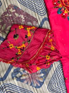 Vibrant Pink Embroidered unstitch suit with Dupatt