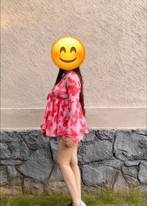 Pink Butterfly Print Tie-Front Top