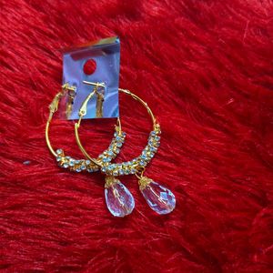 💖 Gold Crystal Drop Hoop - Designer Party Earring