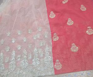 Exquisite Dual-Tone Mirror Work Saree Peach Orange