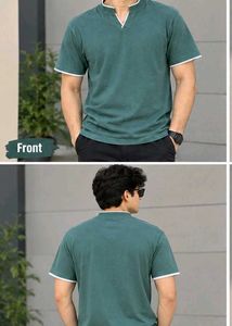 Men's Green Casual V-Neck T-Shirt