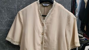 Cream Premium Crop Baggy Shirt And Twret Shir
