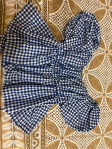 Blue Gingham Ruched Top