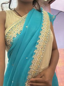 Stunning Teal Blue Blouse with Gold Trim