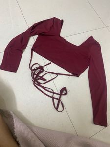 Maroon Wrap Crop Top