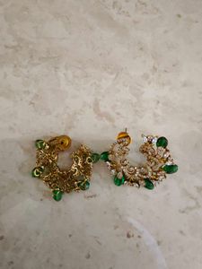 Elegant Gold &amp; Emerald Hoop Earrings from Kushals