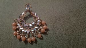 Rose Gold Kundan Maang Tikka &amp; Earrings Set