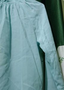 Off Shoulder Light Blue Flowy Long Sleeve Top