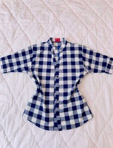 Blue & White Checked Casual Top