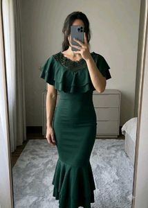 Elegant Emerald Green Ruffle Dress