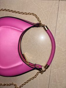 Chic Pink Crescent Shoulder Bag with Pouch