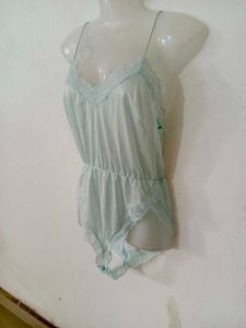 Light Blue Lace Trim Camisole Bodysuit