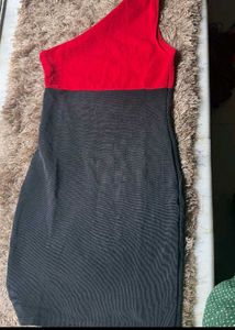 Chic One-Shoulder Red &amp; Black Dress