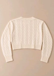 IVORY CABLE-KNIT TEDDY EMBROIDERY SWEATER