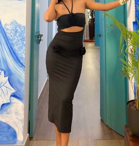 Chic Black Cutout Halter Neck Dress