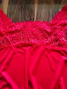 Bright Red Lace Trim Off-Shoulder Top