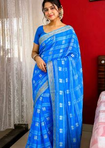 Beautiful Blue Saree with Silver Motifs