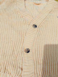 Cream Oversized Knitted Cardigan For Women