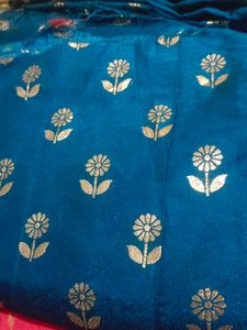 Teal Blue silk Brocade Dress Material 5.50 meter