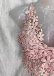 Pink Lace Floral Crop Top