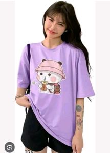Cute Cartoon Graphic Print Purple T-Shirt