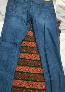 Blue Denim Jeans with Unique Print Panel