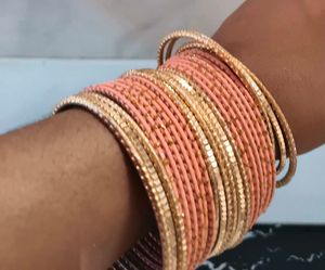 Stack of Peach &amp; Gold Bangles