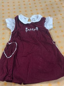 Cute Burgundy Corduroy Dress with Heart Pocket