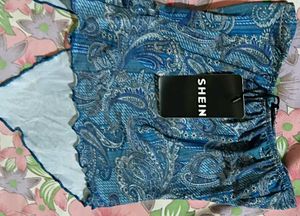 Blue Paisley Tie-Front Tube Top
