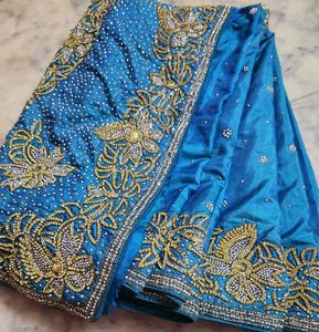 golden Dimond work light blue color Saree