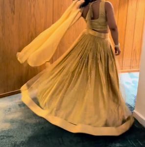 Stunning Golden Embellished Lehenga Choli Set