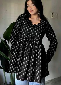 Black Floral Print Peplum Top
