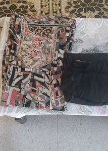 Printed Kurta Set with Embellished Neckline