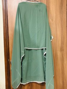 Green Kurta Set with White Pants &amp; Dupatta