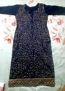 Embroidered Navy Blue Kurta