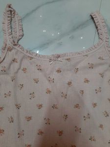 H&amp;M Lace Trimmed Jersey Strappy Light Pink Top