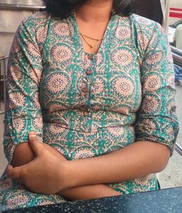 Women's Teal Floral Print Short Kurta