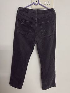 Black Distressed Straight Leg Jeans