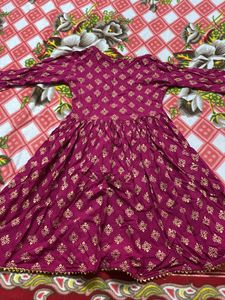 Printed Small Flare Kurti With Printed Grara Set In Small Size