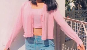 Cute Pink Cardigan with Heart Detail