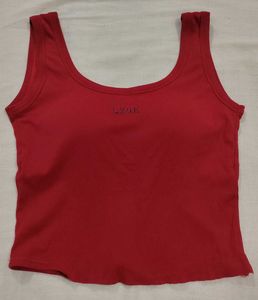 Red Ribbed Crop Tank Top
