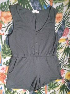 Stylish Grey Romper with Button Detail